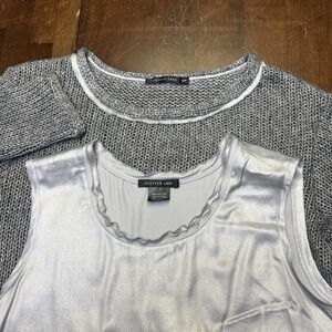 JOEFFER CAOC S Set Womens Alpaca Cable Knit Net Sweater & Silk Blouse Undershirt